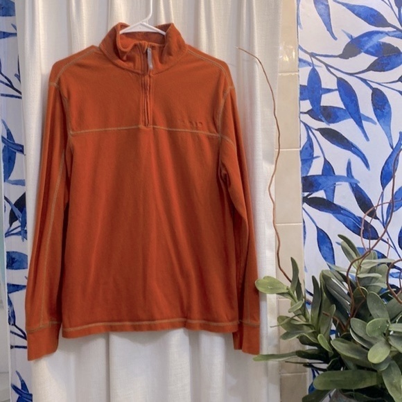Men’s Timberland Brand Long Sleeve Pullover Shirt 1/4 Zip Orange color Size Med - Picture 1 of 9